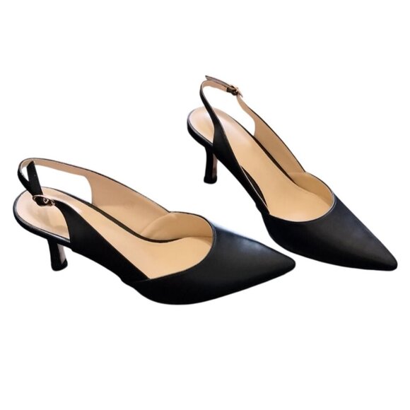 Rilista Size 10 Heels Slingback Kitten Black Pointed Toe Adjustable Strap shoes - Picture 6 of 8
